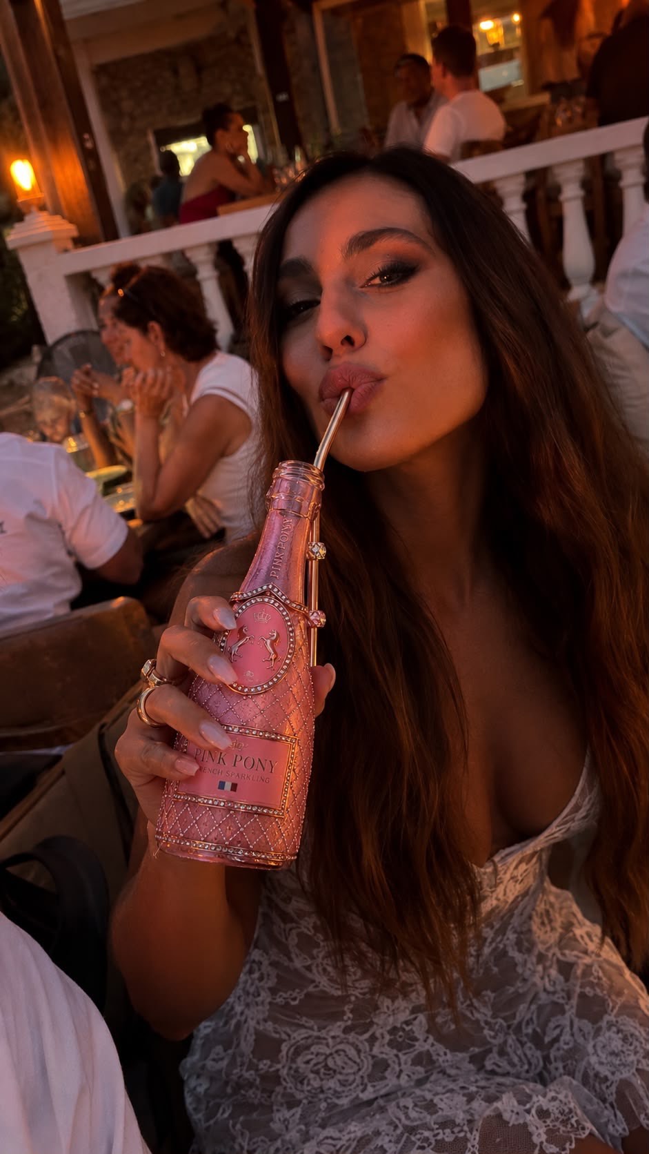 Close-up of Pink Pony being sipped at a terrace