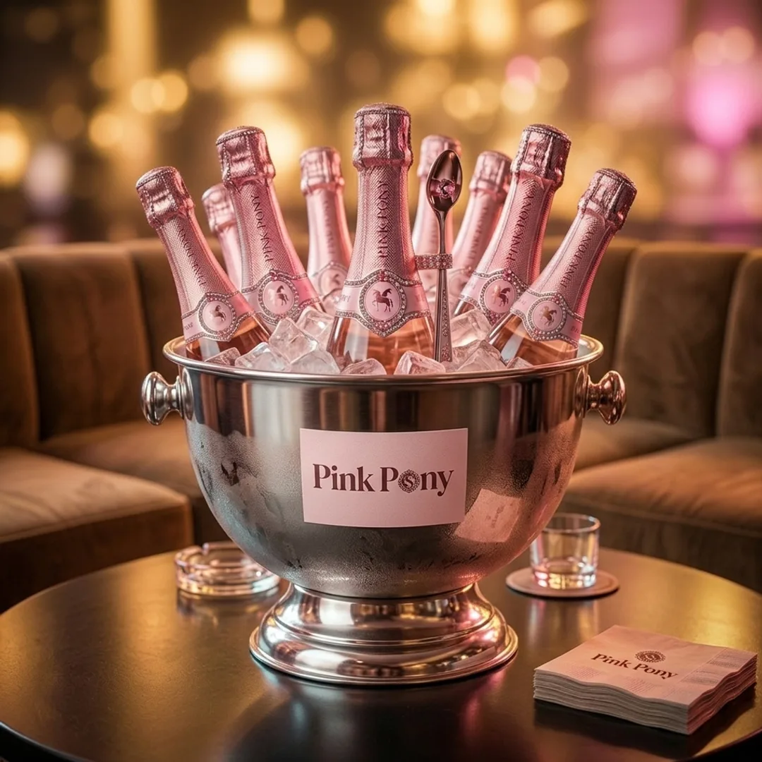 Pink Pony bottles in a venue setting